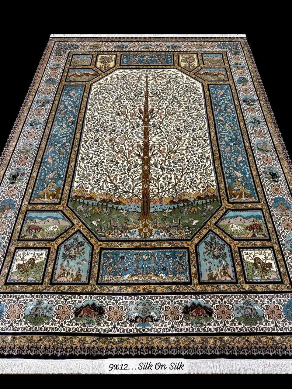 Tree of life with animals, silk on silk