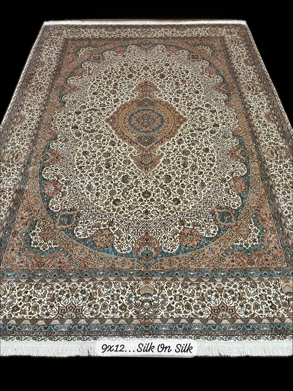 Ivory and peach medallion, silk on silk