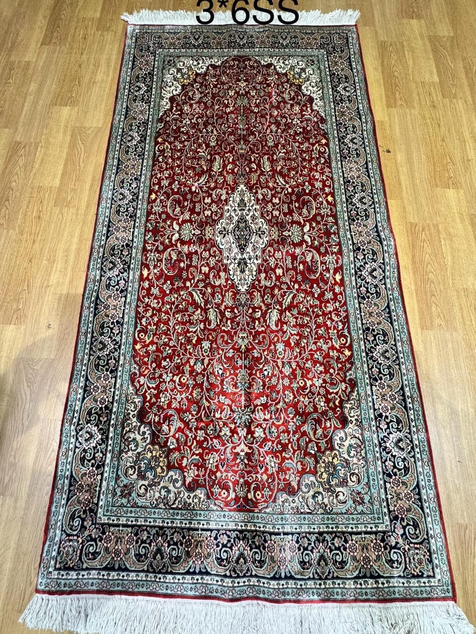 3x6 silk on silk red medallion runner