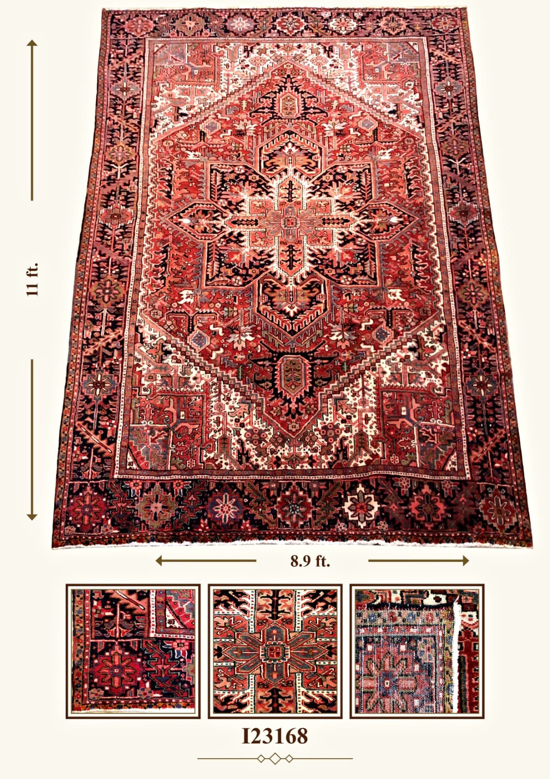 I23168 Heriz-style red geometric rug