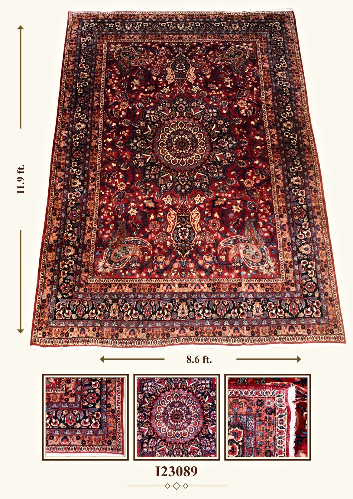I23089 red rosette-medallion rug