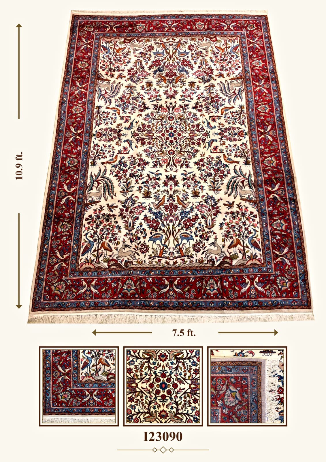 I23090 ivory pictorial rug with birds and deer