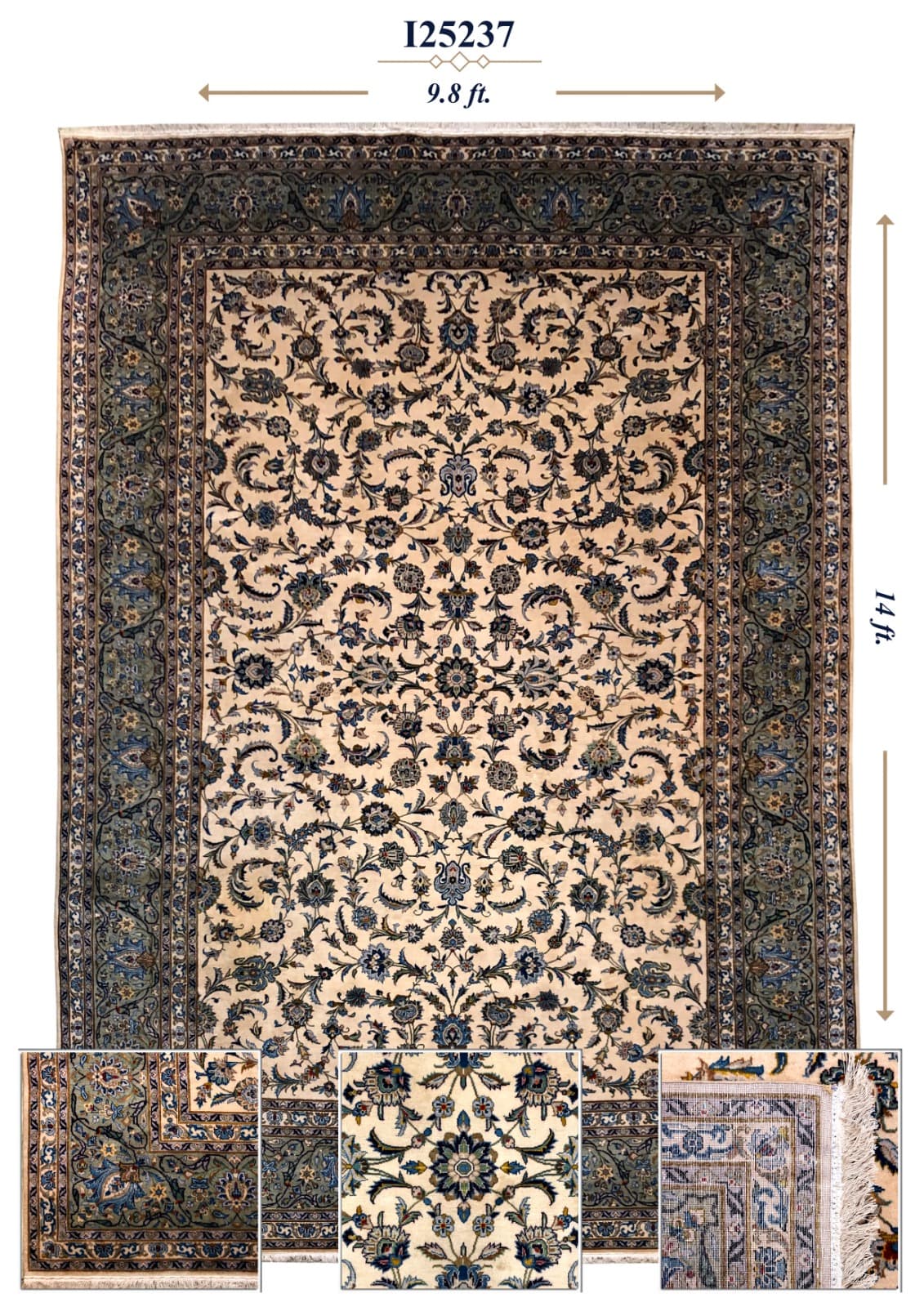 I25237 ivory floral rug with sage border